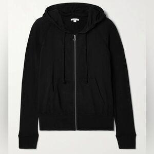 James Perse Black Zip-Up Hoodie with Drawstring Hood